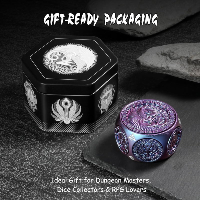 DNDND Spinner D&D Dice, Unique 8-in-1 Hexagonal Metal DND Dice with Dual D20 Monster Themed Dice Set for DND Dungeons and Dragons, Dungeon Masters with Collectible Gift Tin (Chameleon) - Image 2